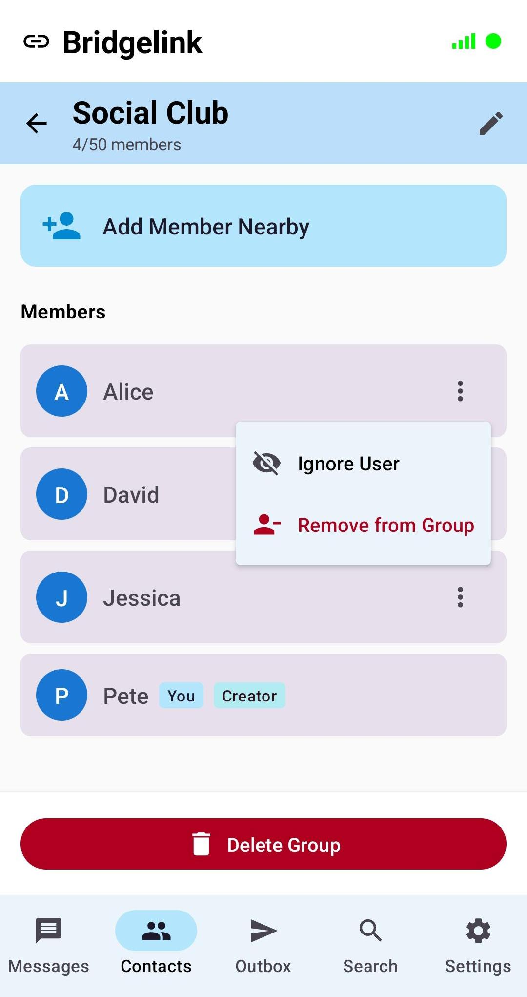 Group management screen - light mode