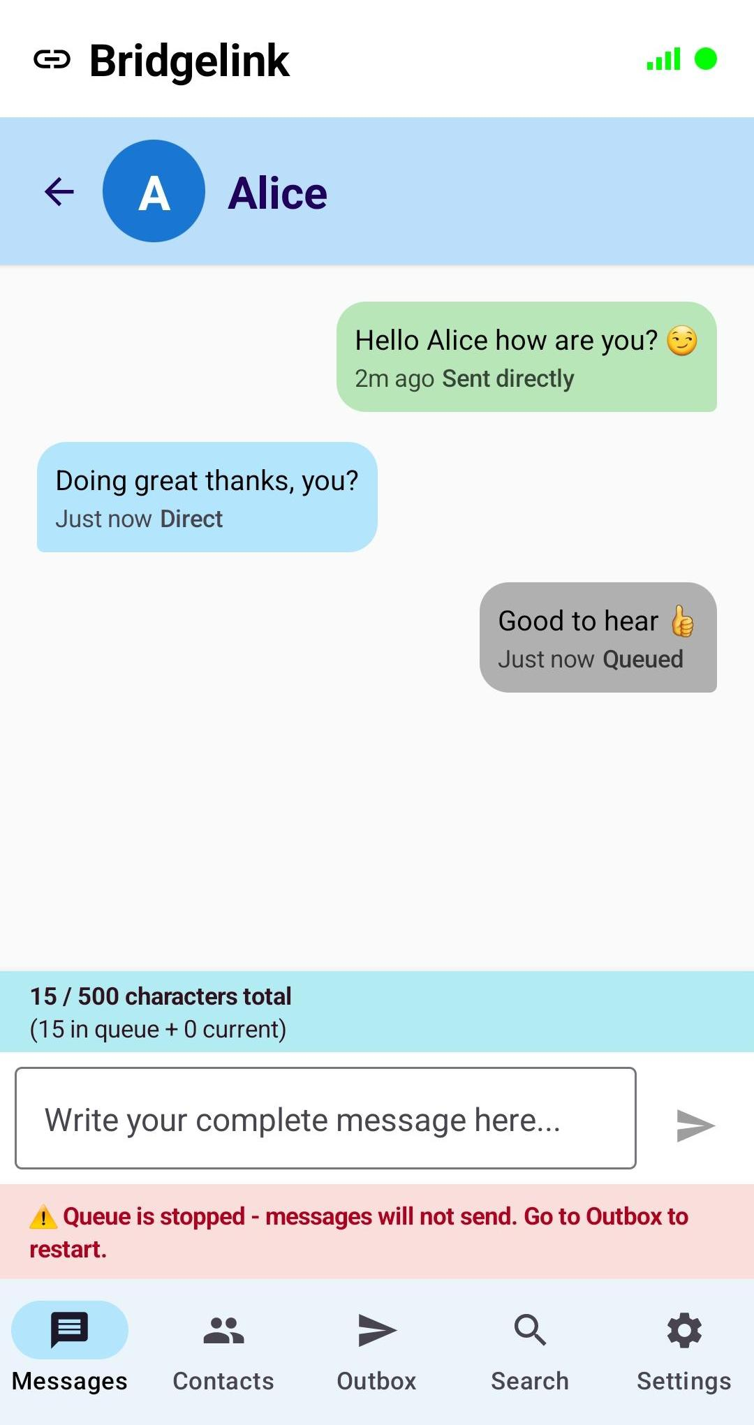 Outbox / message status screen - light mode