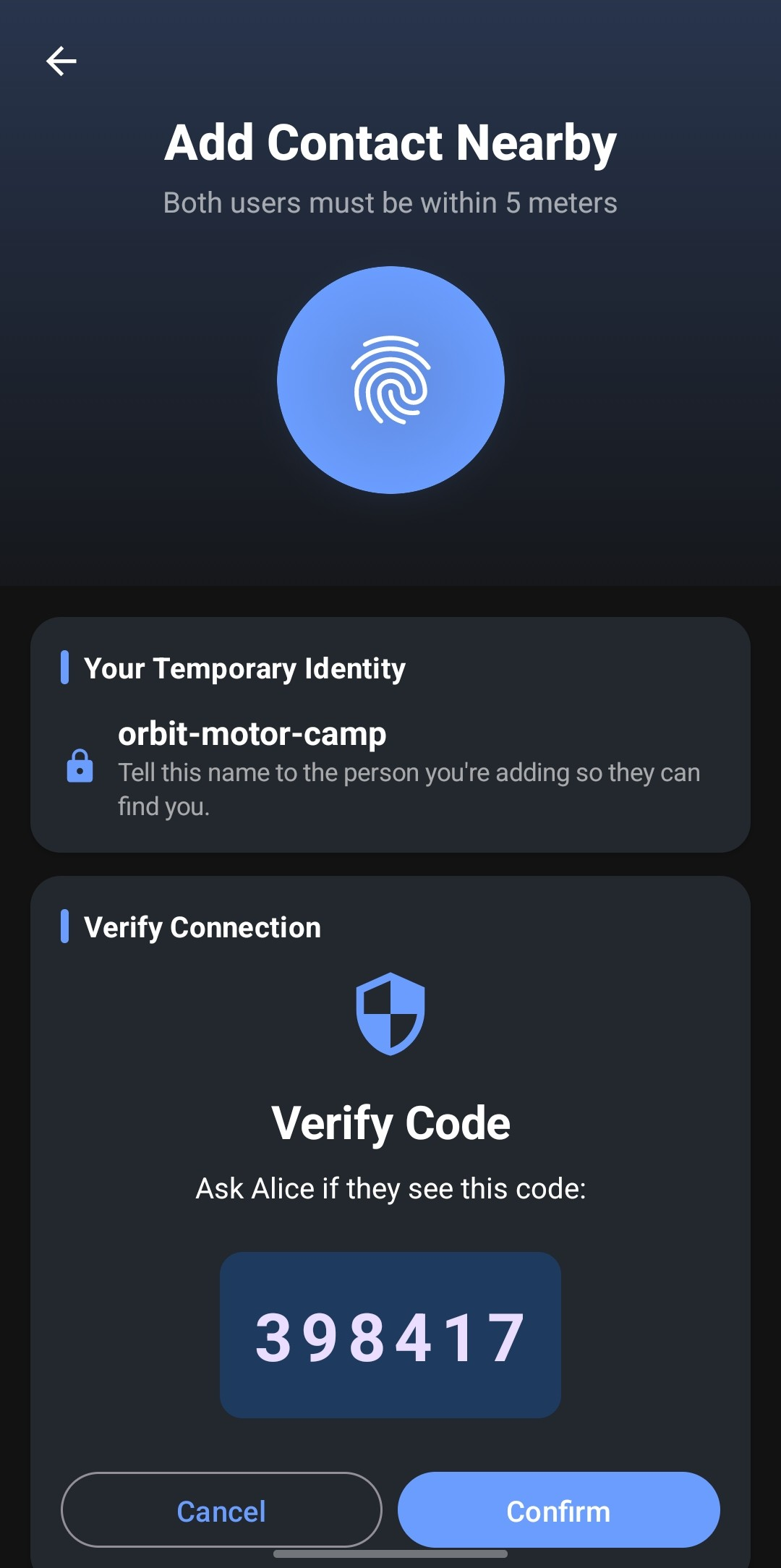 PIN verification screen - dark mode