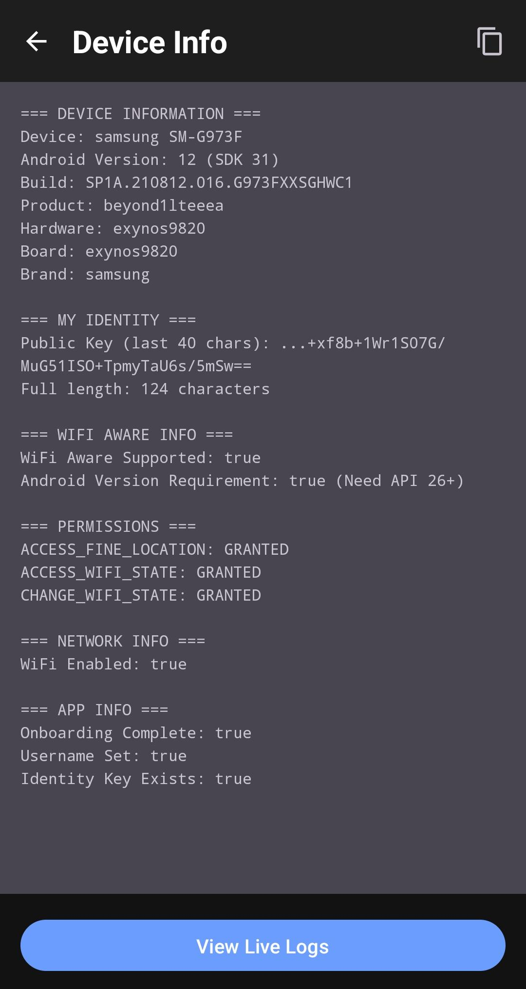 Hardware key storage screen - dark mode