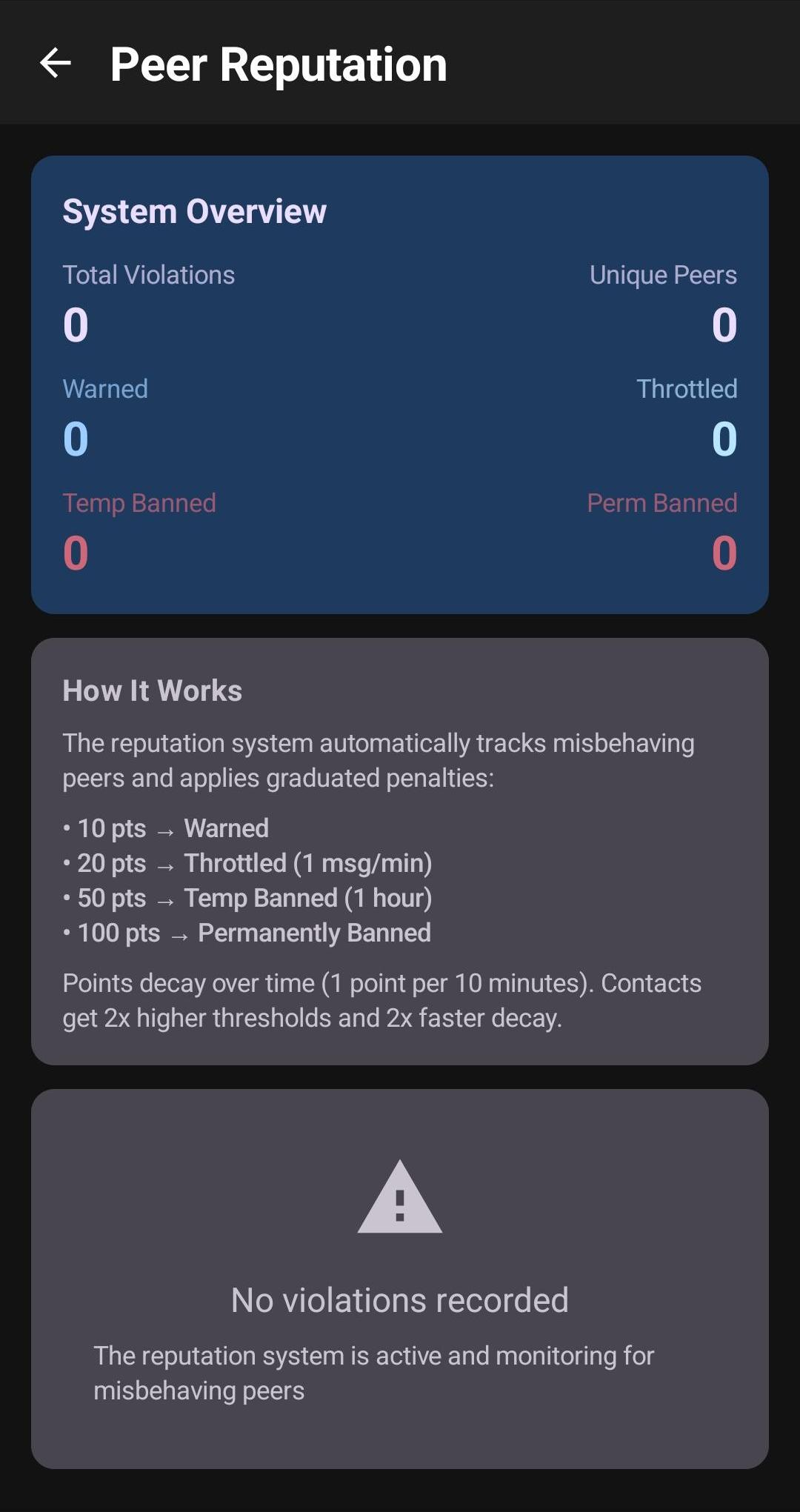 Peer reputation settings - dark mode