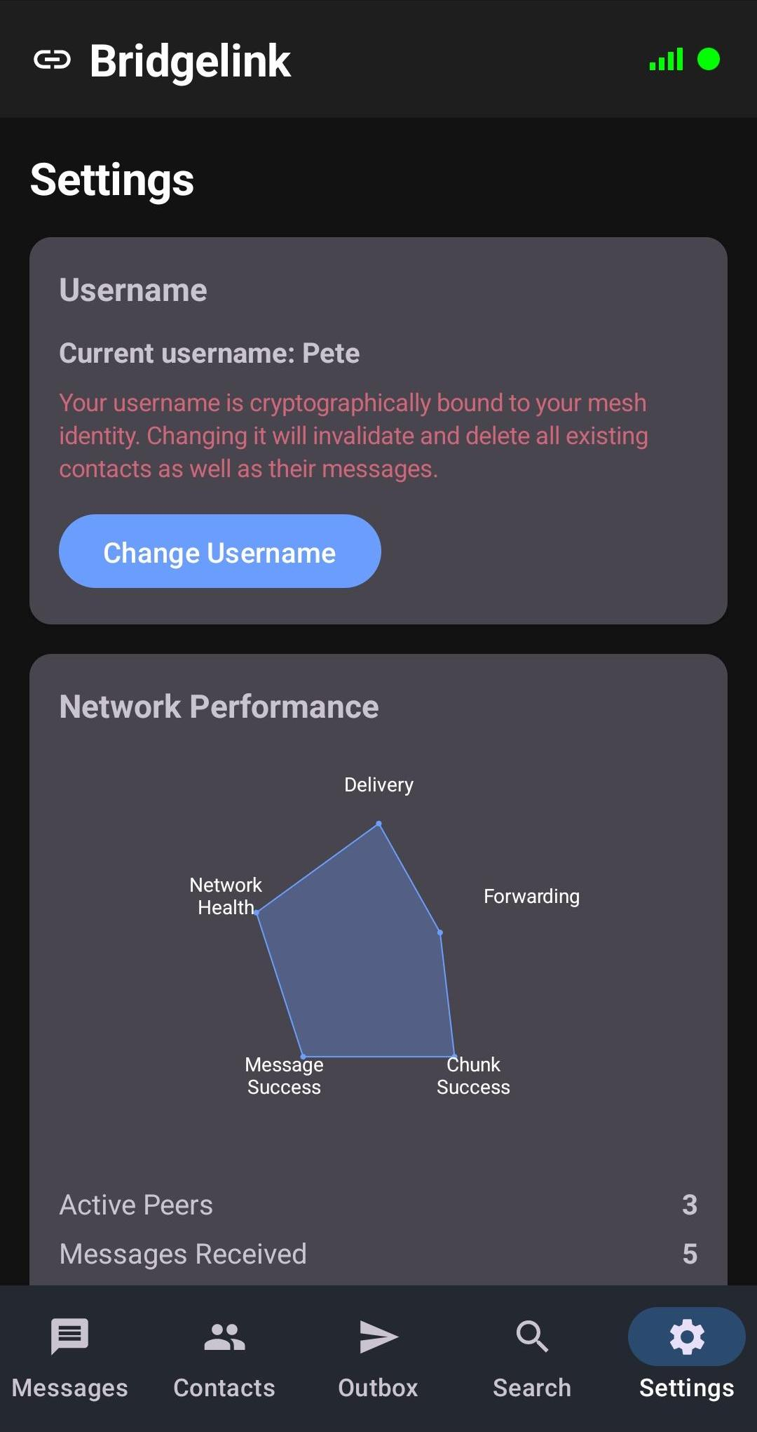 Main settings screen - dark mode